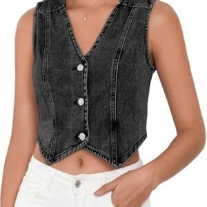 Black Denim Sleeveless Vest Top